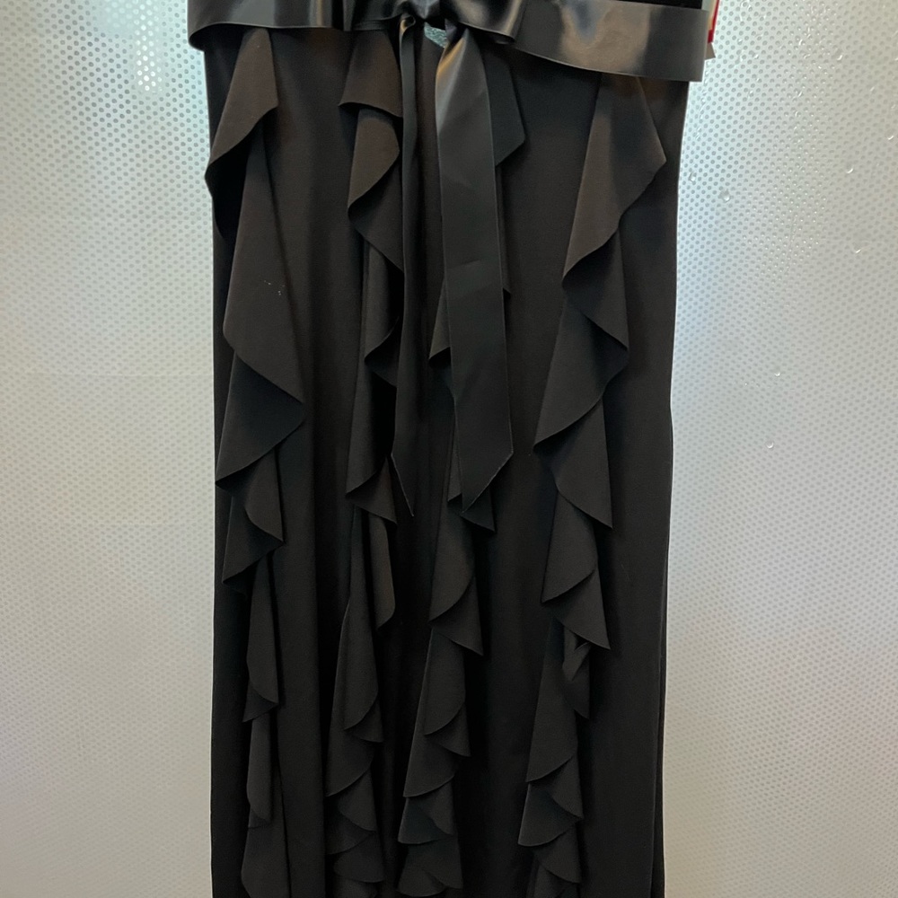 Formal Black Dress Gown Pageant Bow Ruffle Velvet Satin NWT Pageant Party - Picture 10 of 11
